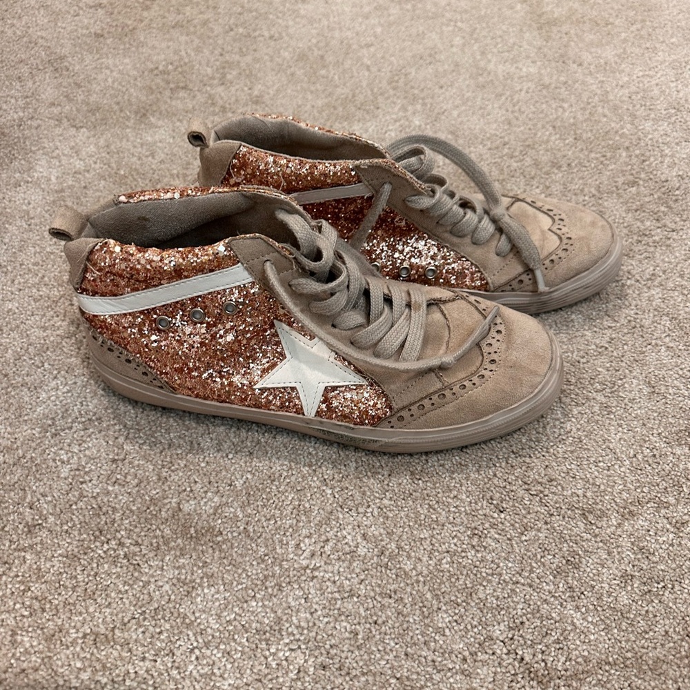 ShuShop Brown Glitter High-Top Sneakers